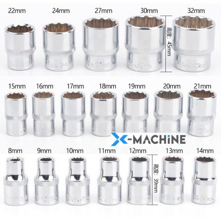 Bộ khẩu tuýp bông 1/2 loại ngắn-19 chi tiết